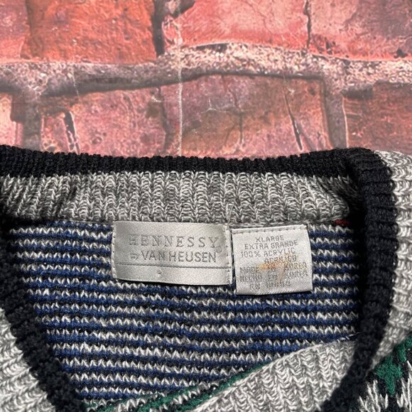 Vintage Dad Grandpa Sweater Size XL Geometric 90s Hennessy Van Heusen Coogi - Picture 5 of 5